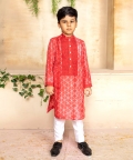 Red Shibori Tie Dye Kurta And Pant Set For Boys