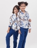 Ivory and blue printed shirt with pants