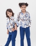 Ivory and blue printed shirt with pants