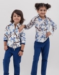 Ivory and blue printed shirt with pants