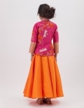 Orange lehenga with fuchsia jacket