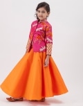 Orange lehenga with fuchsia jacket