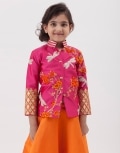 Orange lehenga with fuchsia jacket
