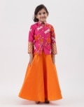 Orange lehenga with fuchsia jacket