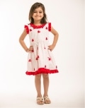 Red/White And Dotted Dress with Chiffon Flowers