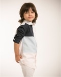 White Shirt with Blue Colour Block