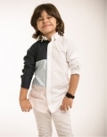 White Shirt with Blue Colour Block