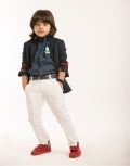 Ivory Jacket with Red Stripe Detail Ivory Trouser