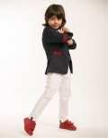 Ivory Jacket with Red Stripe Detail Ivory Trouser