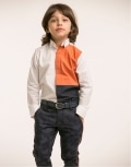 White Shirt with Orange And Blue Colour Block
