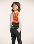 White Shirt with Orange And Blue Colour Block