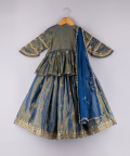 Zari Thread Work Peplum Top And Sequin Embroidered Lehenga With Blue Dupatta