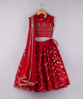 Gorgeous Beaded Top And Faux Mirror Work Organza Lehenga With Dupatta
