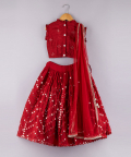 Gorgeous Beaded Top And Faux Mirror Work Organza Lehenga With Dupatta