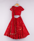 Sequin Floral Embroidery Top And Lehenga With Dupatta