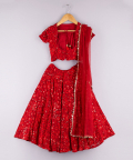 Sequin Floral Embroidery Top And Lehenga With Dupatta