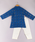 Thread And Sequin Work Kurta With Pyjama-Blue