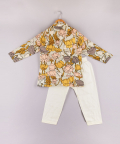 Floral Printed Kurta With Open Jacket And Pyjama