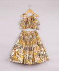 Floral Printed Frilly Layered Top With Pleated Lehenga