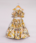 Floral Printed Frilly Layered Top With Pleated Lehenga
