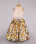 Sequin And Pearl Work Top With Floral Printed Lehenga