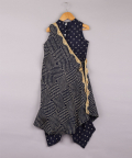 Navy Blue Bandhani Printed Top And Dhoti With Cape Style Jacket