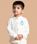 Slopo Full Sleeve Crinkle Soft Double Cotton Shirt - Creme