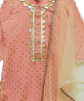 Peach Cotton Silk Polka Dots Kurti With Yellow Sharara