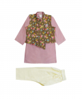 Pink Kurta With Brown Floral Jacket