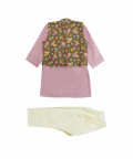 Pink Kurta With Brown Floral Jacket