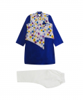 Blue Kurta With Tree Print Jacket