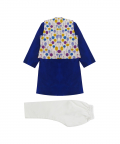 Blue Kurta With Tree Print Jacket