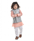 Peach Kurta With Grey Embroidered Jacket