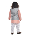 Peach Kurta With Grey Embroidered Jacket