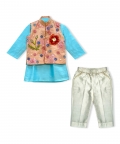 Pink Floral Embroidered Waistcoat With Blue Kurta