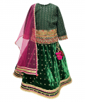 Green Velvet Skirt With Short Kurti Set