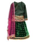 Green Velvet Skirt With Short Kurti Set