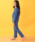 Leopard Blue Girls Long Sleeve Pyjama Set - Blue