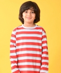 Red Sky Grey Melange Striped Long Sleeves Boys Pyjama Set