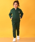 Olive Fleece Glitter Tape Zipper Hoodie Jogger Set