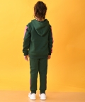Olive Fleece Glitter Tape Zipper Hoodie Jogger Set