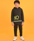 No Rules Fleece Hoodie Neon Ribbed Jogger Set - Olive