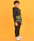 No Rules Fleece Hoodie Neon Ribbed Jogger Set - Olive