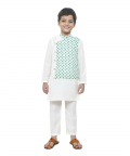 Off White Kurta With Attatched Half Jacket With Lower