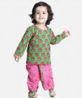 Hathi Print Infant Cotton Dhoti kurta-Green