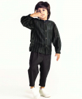 Band Collar Chanderi Shirt Co-ord Black 