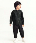 Band Collar Chanderi Shirt Co-ord Black 