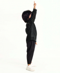 Band Collar Chanderi Shirt Co-ord Black 