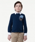 Kids Boys Navy Blue Knitted Cotton T-Shirt For Kids Boys