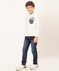 Kids Boys Off White Knitted Cotton T-Shirt For Kids Boys